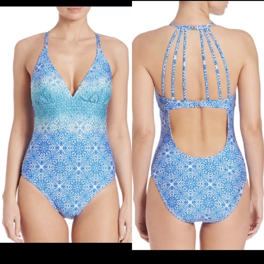 La Blanca Blue and White One Piece Swimsuit